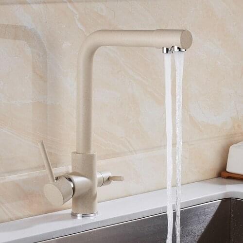 Kitchen faucet Oatmeal quartz stone pure faucet copper rotatable hot and cold water kitchen three-in-one water purifier faucets