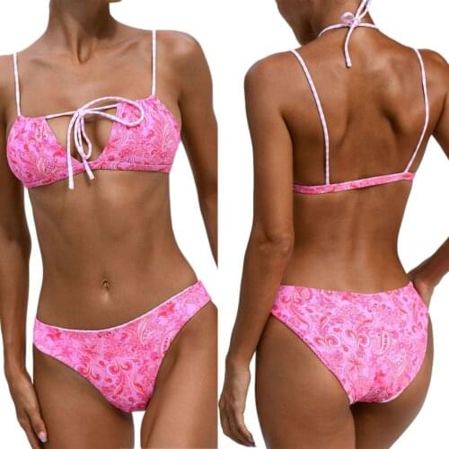 Two Piece Bandanna Printing Lace Up Swimwear Women Summer Split Bikini Sets Sexy Backless Swimsuit Beach Bathing Suit