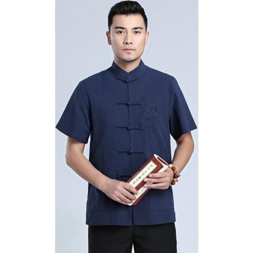 Summer Middle-Aged And Elderly Tang Suit MenS Chinese Tunic Chinese Style Hanfu Linen MenS Retro Embroidery Men Casual T-Shirt