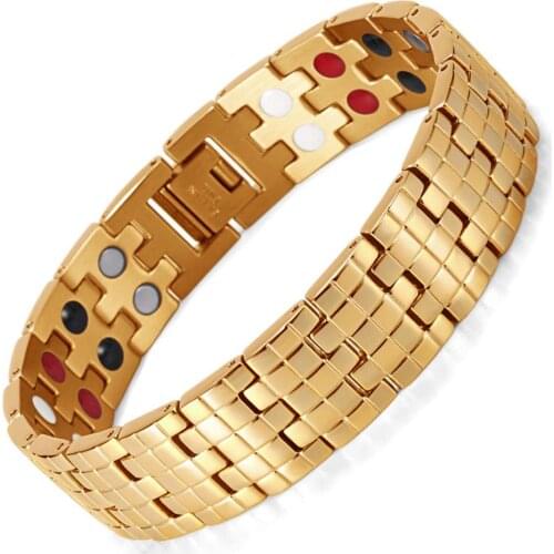 Hot Sale Fashion Brand Double Row 4 Elements Stainless Steel Tharepy Bracelet Link Wrist Polished For Men