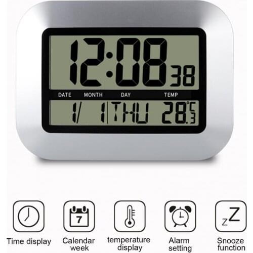 Multi-function Electric Wall Mount Desktop Calendar Alarm Clock Thermometer