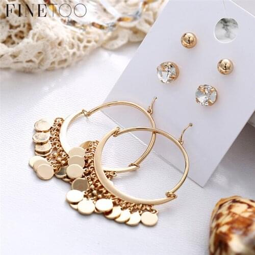 Fashion Gold Color Crystal Round Geometric Stud Earrings Set Boho Big Circle Drop Dangle Chandelier Earrings for Women Girls
