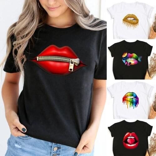 Fashion Women Summer T Shirts Rainbow Lips Butterfly Leopard Graphic T-shirt Female Funny Sexy Kiss Mouth Ladies Kawaii Tee Tops