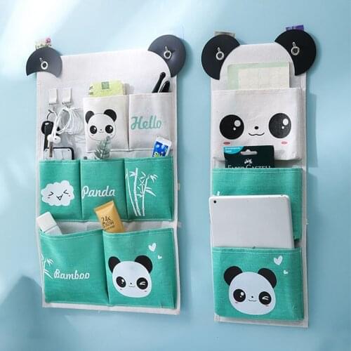 Cartoon Storage Hanging Bag Home Office Storage Bags Dormitory Seven-Grid Organizers Storage Stationery Holder Panda Cute Decor