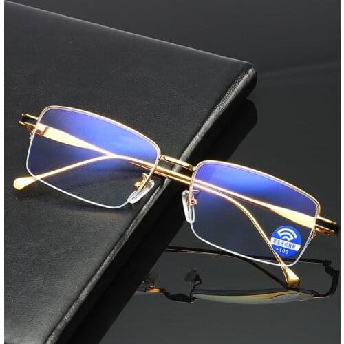 Anti Blue Light Blocking Reading Glasses Women Men Square Half Frame Presbyopic Glasses Diopters +0 +1.0 1.5 2 2.5 3 3.5 4.0