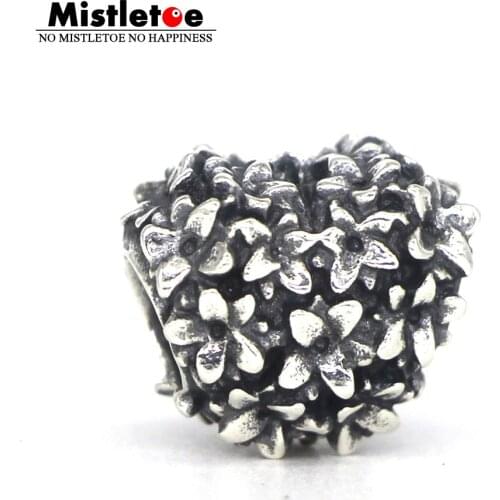 Mistletoe 925 Sterling Silver Flowers Heart Charm Bead European Jewelry