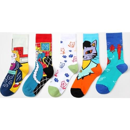 Original European and American Style Artist Series Cat Personality Couple Socks Autumn and Winter Men and Women Cotton Socks