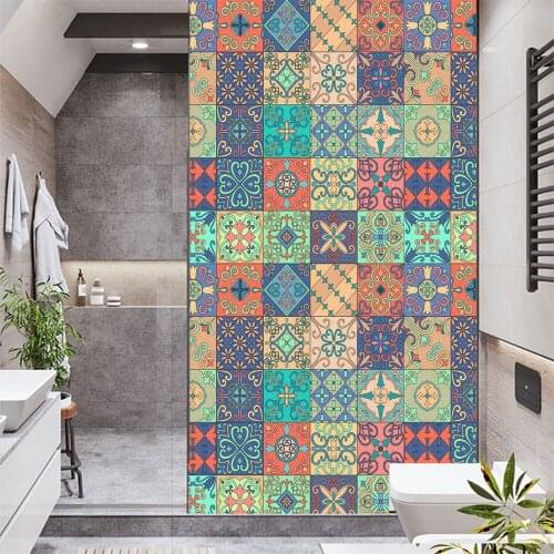 Window Film Privacy Mosaic Style Non Adhesive Glass Sticker Sun Protection Heat Control Window Coverings for Homedecor