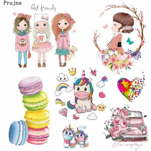 Prajna Unicorn Fashion Girl Iron On Transfers Heat Transfer Hot Vinyl Ironing Stickers On T-shirt Thermal Patches On Clothes DIY