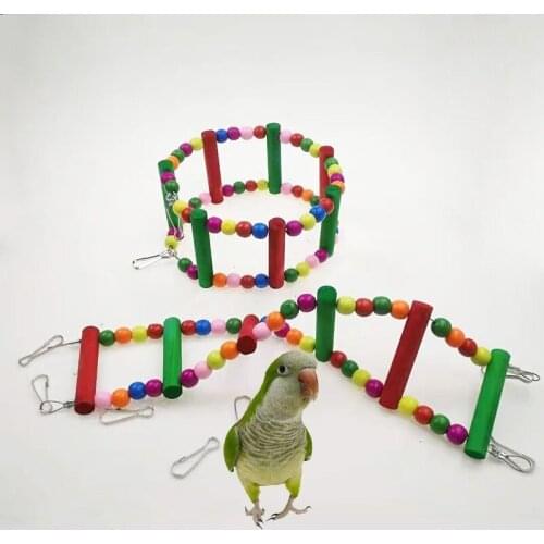 Birds Pets Parrots Ladders Climbing Toy Hanging Colorful Balls With Natural Wood Parrot Toys for Conures Parakeets Cockatiels