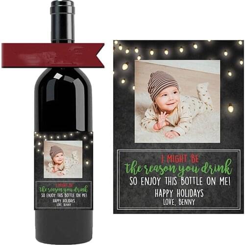 Customized Christmas gift for grandparent Wine Bottle Label,I might be the reason you drink,grandchildren Holiday Wine Gift