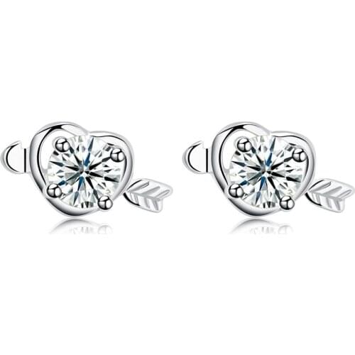 ZEMIOR Real Sterling Silver 925 Jewelry Heart Earrings Women Exquisite Cubic Zirconia Stud Earring Anniversary Romantic Gift
