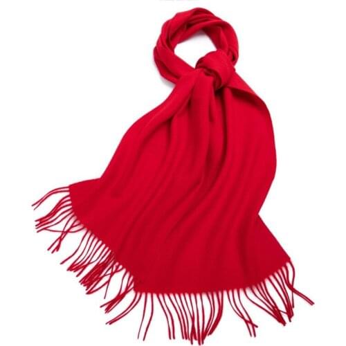 Pure Wool Scarf For Women Lovers In Autumn And Winter Warm Thickened Pure Color Tassel Cashmere Scarf