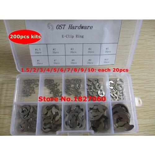 200pcs E-clip Retaining Ring Washer,Stainless steel opening Snap Ring Washers Assortment Kits 1.5/2/3/4/5/6/7/8/9/10mm