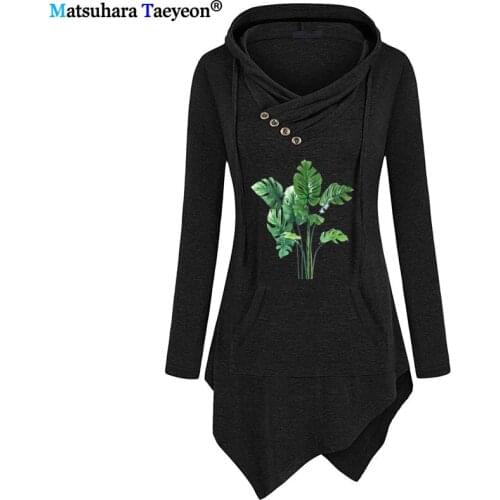 Fashion Large Tropical Green Plants Leaves Wall Palm Women Hoodies Long Sleeve Hoodie Harajuku Irregular Clothes Top