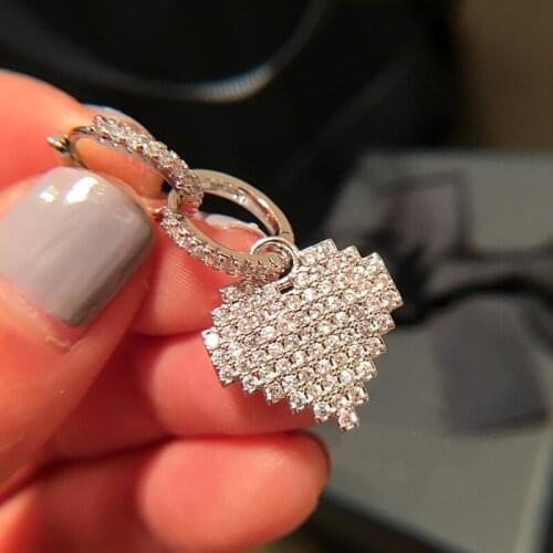 UMGODLY Luxury Brand Asymmetric Heart Earrings Cubic Zirconia Little Devil Drop Earring Silver Color Women Party Fashion Jewelry