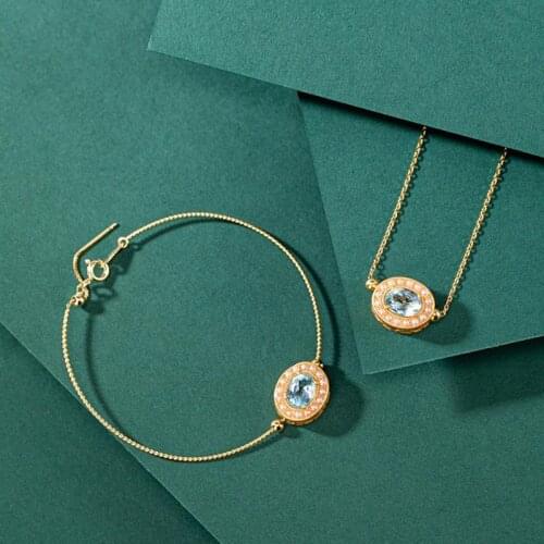 Ethnic Style S925 Sterling Silver Aquamarine Womens Elegant Simple and Fashionable Creative Trendy Gift Light Luxury Bracelet N