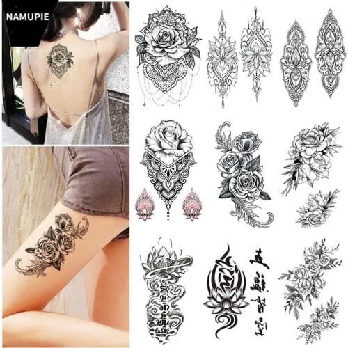 Waterproof Temporary Tattoo Sticker Sexy Flower Snake Dragon Mandala Flash Tatoo Henna Body Art Symbol Transferable Fake Tatto