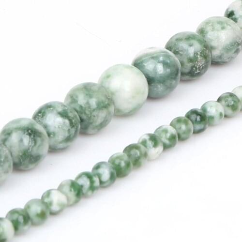 High Quality 4mm 8mm Nature Green Spot Round Ball Stone Beads Loose Beads 15" Strand For DIY Bracelet Necklace Jewelry Making