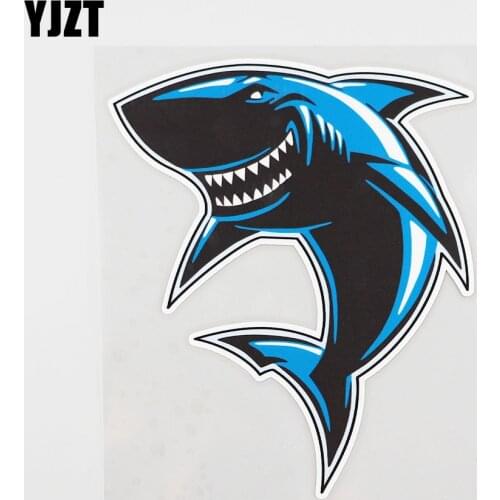 YJZT 13CMX15.5CM Blue Shark Car Sticker Animal Pattern Pvc Decal Decorate 6A-0061