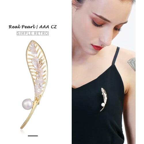 Hongye Women Pearl Brooches Silver 925 Vintage Jewelry Female Natural Freshwater baroque Pearl Crystal Leaf Brooches New