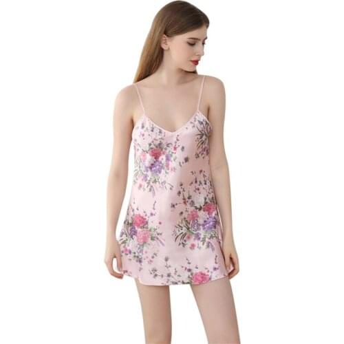 Deep V Sling Sexy Women Nightdress Flower Print Ice Silk Mini Dress Nightwear Red Wedding Temptation Backless Female Sleepwear