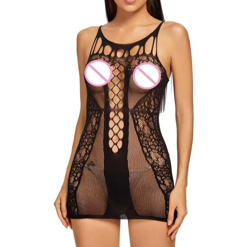 Women Floral Hollow Out Fishnet Mini Dresses Sleeveless See-through Leotard Dress Sexy Lingerie Costume for Club Stage Show