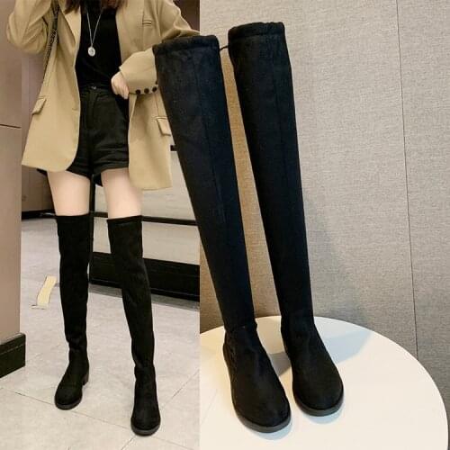 Women Over The Knee High Boots Hoof Heels Winter Shoes Pointed Toe Sexy Elastic Fabric Women Boots Size 34-43 erf4