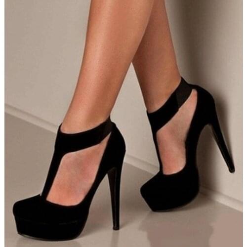 2021 High heel shoes Women round heel Party Wedding Shoe Plus Size Heels 12.5cm Black Color waterproof Pumps 60