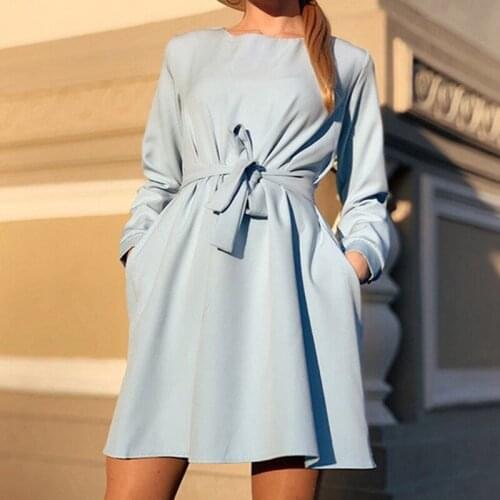 Women Dress A-Line Pleated Mini Dress With Sashes Ladies Woman Elegant Office Dress For Women 2020 Autumn Winter Dress Vestidos