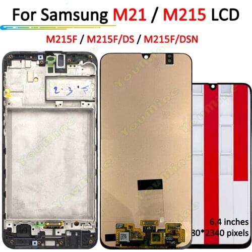 6.4"Super AMOLED For Samsung Galaxy m21 M215 LCD Display touch Screen Digitizer with frame For Samsung m215 M215F LCD