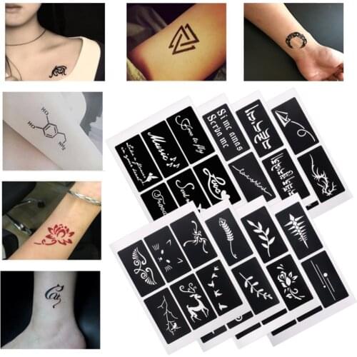 1Sheet 6Maps Glitter Tattoo Drawing For Painting Airbrush Tattoo Templates For Tattoos Temporary Henna Template Stickers #242099