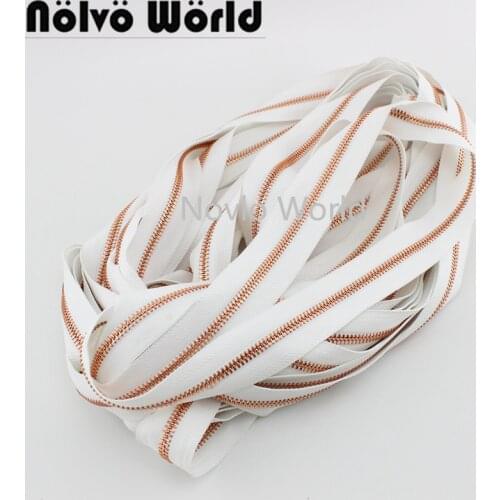 2 yards test, white tape color in rose gold teeth high-grade 5# metal zipper for wallet purse bag sewing