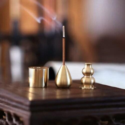3pcs/set Gourd Shape Incense Burner Backflow meditation brass Smoke Holder Plate Assuaging Calming Multipurpose Home Decoration