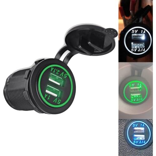 Car Motorcycle USB Power Adapter Led 2.1A/1A 12V-24V Car Lighter Socket Dual USB Charger Motorcycle Universal For Phone