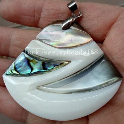 Free Shipping Fashion Jewelry 43x53mm New Zealand Blue Abalone Shell Art Pendant Bead C4406