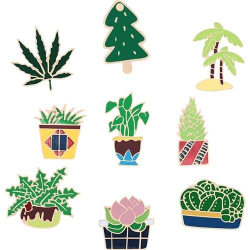 Fashion Cartoon Green Plant Leaf Metal Enamel Brooches Hat Backpack Lapel Pins Womens Brooch Jewelry Child Jackets Badge Gift