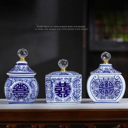 Porcelain Blue and White Porcelain Storage Tank Home Living Room Porch Storage Tank Tea Pot Store Home Decorative Accessories