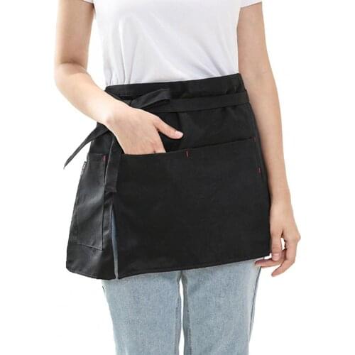 Women Men Kitchen Short Half Apron Creative Simple Fashion Breathable Polyester Soft Durable Pub Apron with Front Pocket
