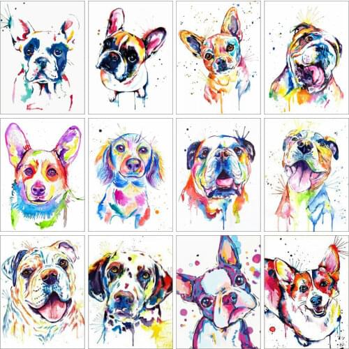 Huacan Full Square Rhinestone Colorful Dog Diamond Embroidery Cross Stitch 5d Diy Diamond Painting Animal Mosaic Home Decoration