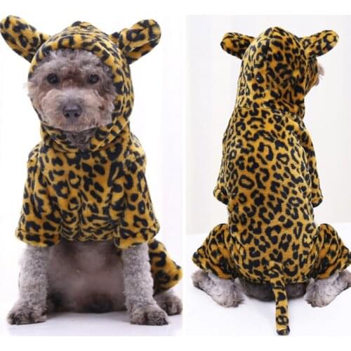 Halloween Pet Dogs Clothes Leopard Print Hoodies Dog Warm Clothes Puppy Cartoon Costume Pet Clothes
