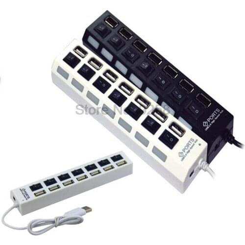 By DHL or EMS 100 pieces 2.0 Hi-Speed 7-Port USB HUB ON/OFF Switch For Laptop PC,white & black