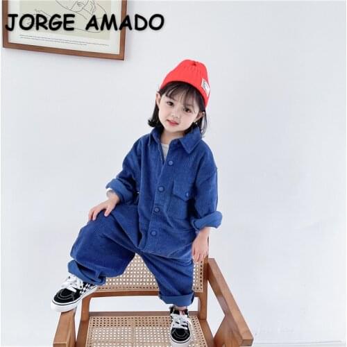 2021 Spring New Boys Girls Boys Corduroy Jumpsuits Wide Leg Pants Solid Color Romper Children Trousers E9050