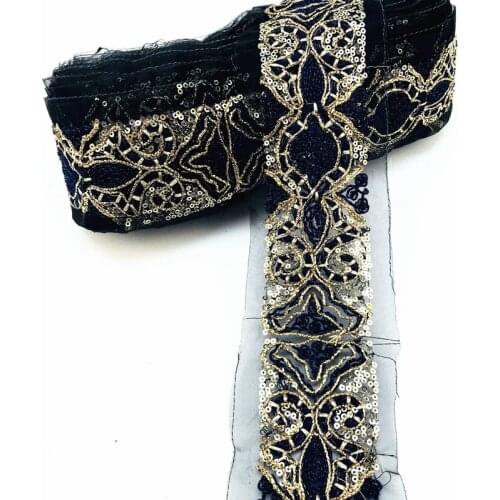 1 Yards Sequin Lace Fabric Black Embroidery Flower Lace Sequin Sewing for Bags Shoes Craft DIY Apparel Fabrics Swiss Voile Lace