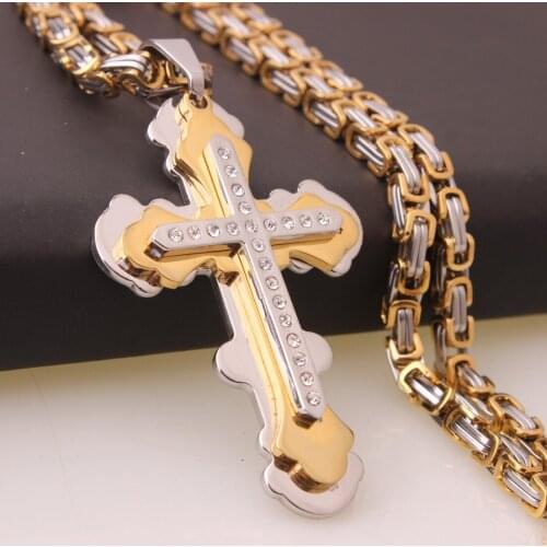 Stainless Steel Pendant Multilayer Cross Christ Jesus Christ Crucifix 5mm Byzantine Chain Necklace Mascot Jewelry Lucky Gift