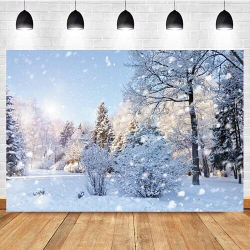 Laeacco Winter Christmas Tree White Forest Snowflake Birthday Portrait Photo Background Photographic Backdrop For Photo Studio