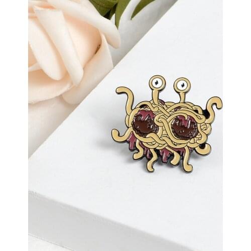 Flying Noodles Spaghetti Religion Monster FSM Enamel Pin PASTAFARIAN RAMEN Funny Brooch Create the world for friend gift