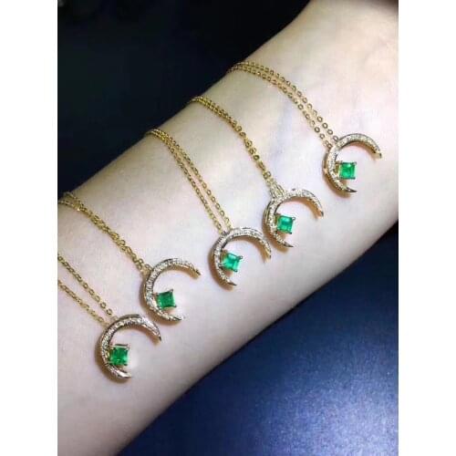 Best Gift Real and Natural Emerald Pendant Solid S925 Sterling Silver Emerald necklace For Women Colour Gem Stone