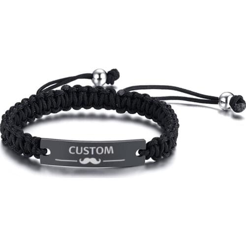 Men Women Handmade Braided Wristhand Custom Engraving Rose Flower Crada Stainless Steel Name Rope Bracelets Adjustable Jewelry