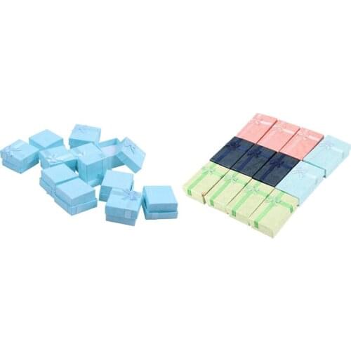 24 Pcs Jewelry Ring Earrings Bangle Gift Boxes Cutely Small Gift Box :12 Pcs Random Color & 12 Pcs Blue
